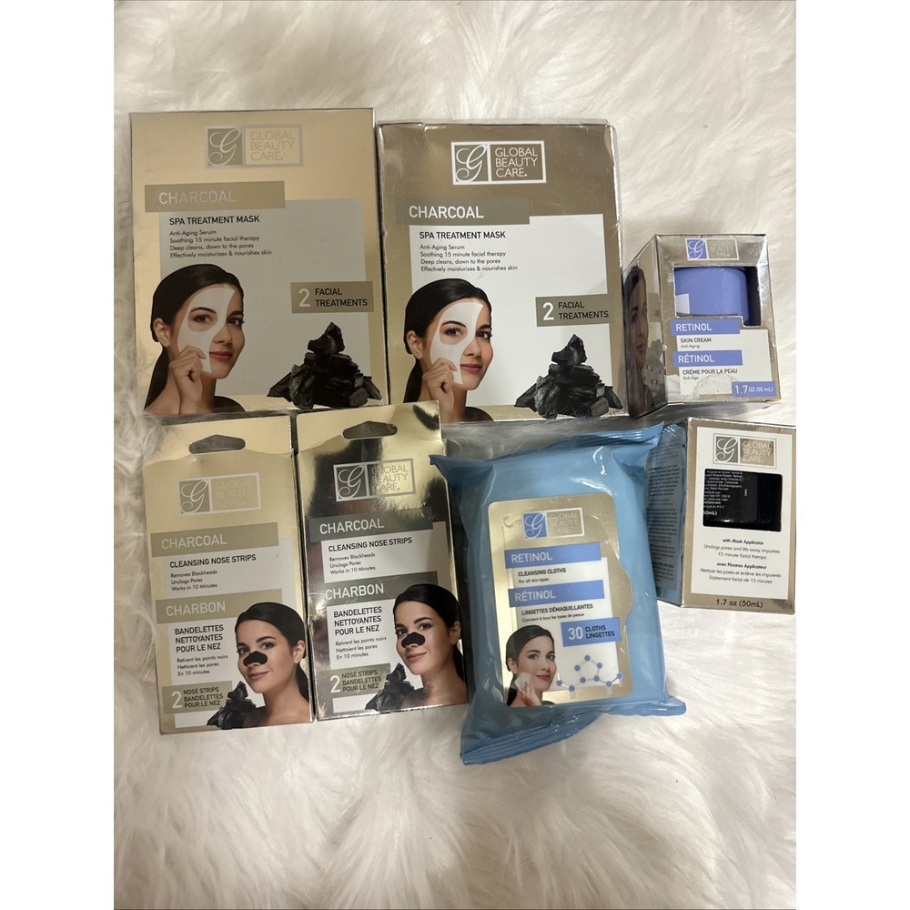 Global Beauty Care Skincare Set Charcoal Masks Nose Strips Retinol Cream Cloths